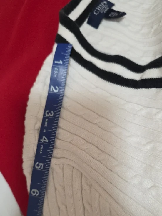 Classic White Cable-Knit Cardigan with Black Trim - Chaps Petite - Picture 6 of 8